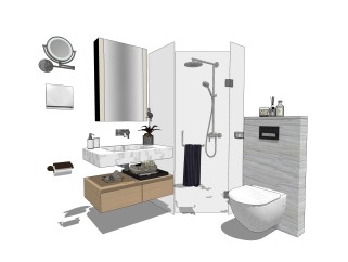 现代浴室柜洗手台组合草图大师模型，洗手台skp文件下载