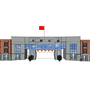 现代小区入口su模型下载、小区入口草图大师模型下载