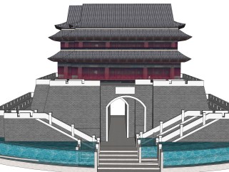中式城墙草图大师模型，城墙SKB文件下载