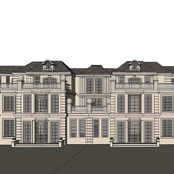 欧式连排别墅外观草图大师模型，SU模型免费下载