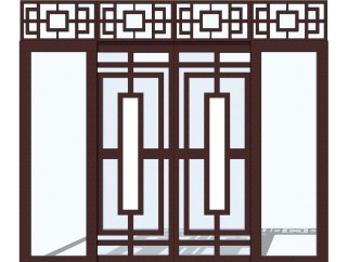 现代中式门 草图大师模型，中式门SU模型下载
