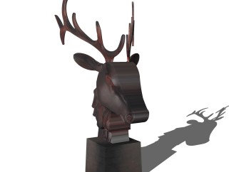 现代鹿头雕塑su模型,摆件草图大师模型下载