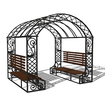 欧式铁艺廊架草图大师模型，铁艺廊架sketchup模型下载