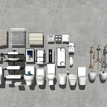 现代洗手台马桶组合su模型，洗手台草图大师模型下载