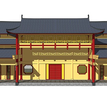 中式寺庙草图大师模型，寺庙SKP模型下载