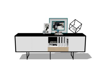 现代简约电视柜摆件组合草图大师模型，电视柜sketchup模型