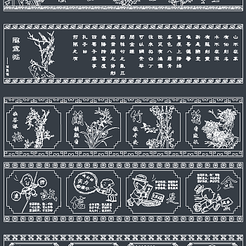精美雕刻图案装饰画CAD图库，雕刻图案CAD施工图纸下载