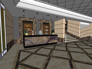 现代酒店前台SU模型，酒店前台sketchup模型下载