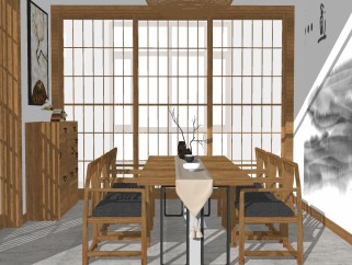 日式茶室sketchup模型，茶室草图大师模型下载