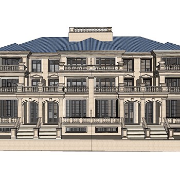 欧式独栋别墅草图大师模型，sketchup别墅su模型下载