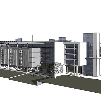 现代办公楼外观草图大师模型，办公楼外观sketchup模型免费下载