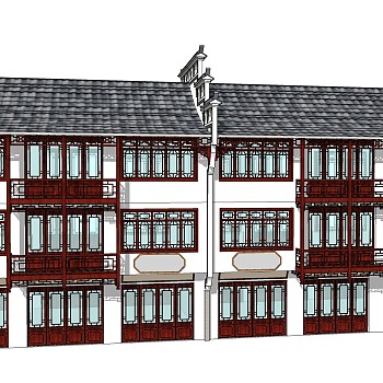 新中式徽派建筑草图大师模型，古建民俗sketchup模型免费下载