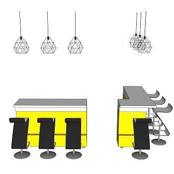 现代简约吧台su模型，吧台草图大师模型下载