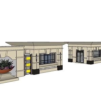 现代风格小区入口大门su模型下载、小区入口大门草图大师模型下载