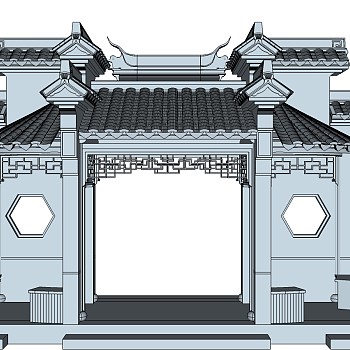 中式古建牌坊草图大师模型下载，古建牌坊su模型下载