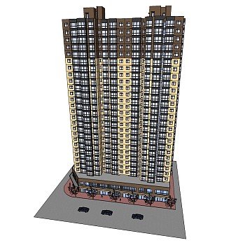 现代住宅楼sketchup模型下载，高层住宅楼草图大师模型