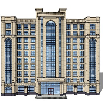 欧式新古典高层办公楼草图大师模型，新古典高层办公楼sketchup模型免费下载