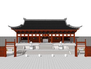 中式古代官府建筑草图大师模型，古建民俗sketchup模型免费下载