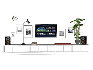现代电视柜sketchup模型，电视柜草图大师模型下载