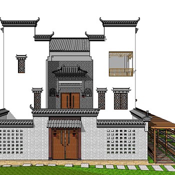 中式别墅su模型下载、中式别墅草图大师模型下载