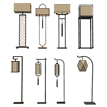 中式落地灯灯具组合草图大师模型，落地灯灯具组合 sketchup模型下载