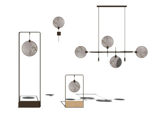 中式吊灯灯具组合草图大师模型，中式灯具组合sketchup模型下载