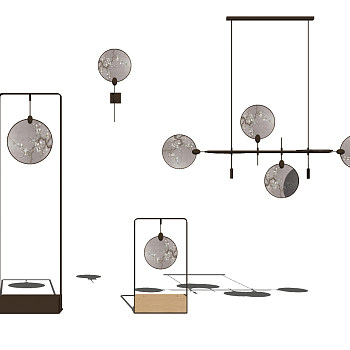 中式吊灯灯具组合草图大师模型，中式灯具组合sketchup模型下载