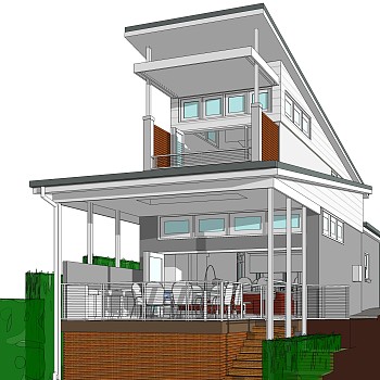 现代独栋别墅su模型免费下载，sketchup别墅草图大师模型