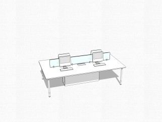 现代简约屏风卡位办工桌su模型，办工桌skp模型下载