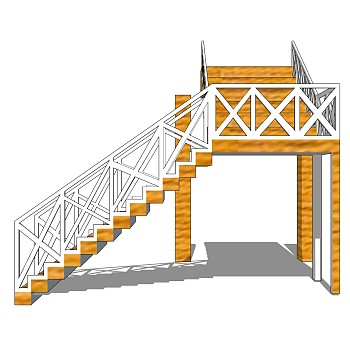 现代实木双跑折梯草图大师模型，实木双跑折梯sketchup模型免费下载