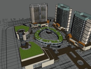 现代中心商业区规划免费su模型下载、中心商业区规划草图大师模型下载
