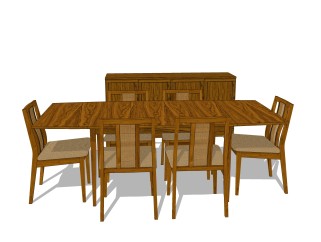 现代实木餐桌椅su模型，仿古桌子草图大师模型下载