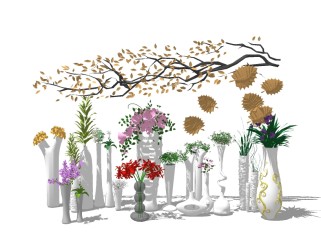 现代花瓶花卉su模型，花瓶花卉skb模型分享