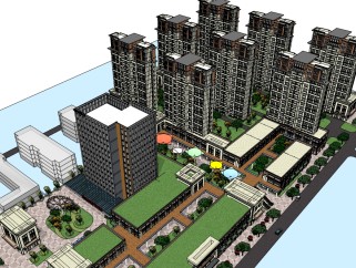 新古典小区规划住宅su模型下载、古典小区规划住宅草图大师模型下载