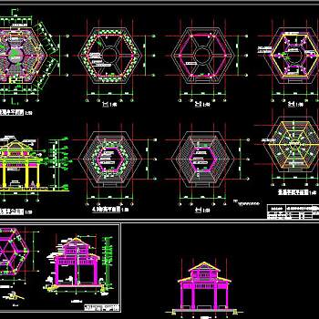 各种亭子CAD施工图，亭子CAD建筑图纸下载