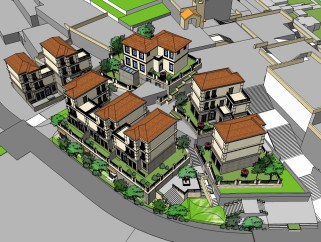 欧式连排别墅景观模型，别墅sketchup模型下载