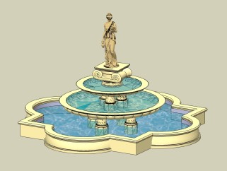 欧式雕像景观水景草图大师模型，水景sketchup模型下载