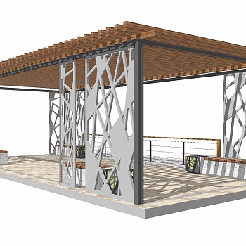 现代景观廊架草图大师模型，景观廊架sketchup模型下载