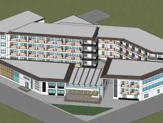 现代中式医院sketchup模型，医院草图大师模型下载