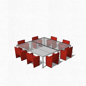 现代玻璃会议桌草图大师模型，会议桌sketchup模型下载