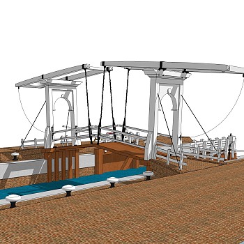 吊桥草图大师模型设计下载，sketchup吊桥su模型分享