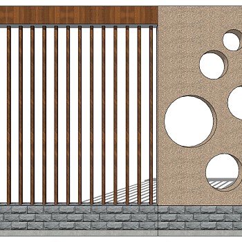 中式景观墙草图大师模型，景墙sketchup模型下载