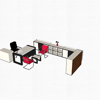 现代班台桌su模型，班台桌sketchup模型下载