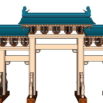 中式牌坊建筑草图大师模型下载、中式牌坊建筑su模型下载