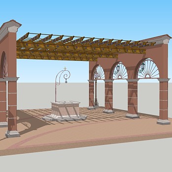 欧式廊架草图大师模型，廊架sketchup模型下载