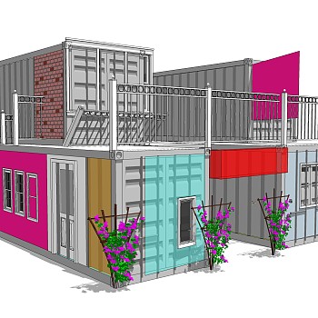 现代集装箱改造房草图大师模型，改造房sketchup模型下载