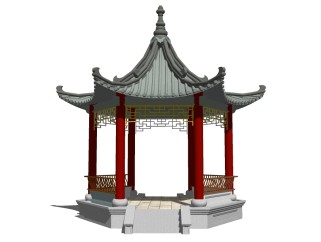 中式凉亭草图大师模型，凉亭sketchup模型免费下载
