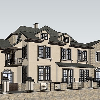 欧式独栋别墅su模型免费下载，sketchup别墅草图大师模型