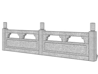 中式石材护栏免费su模型，栏杆sketchup模型下载