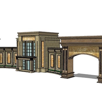 欧式入口大门skp文件下载，入口大门SU模型下载